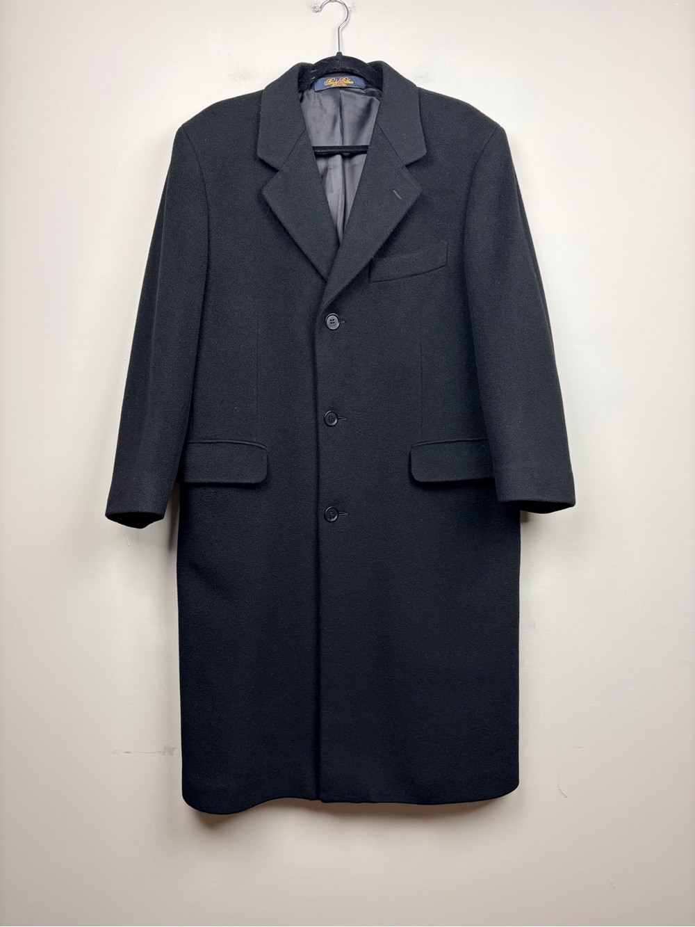 Brooks Brothers Men’s 38 Overcoat Wool Cashmere Black Made Italy Long Coat